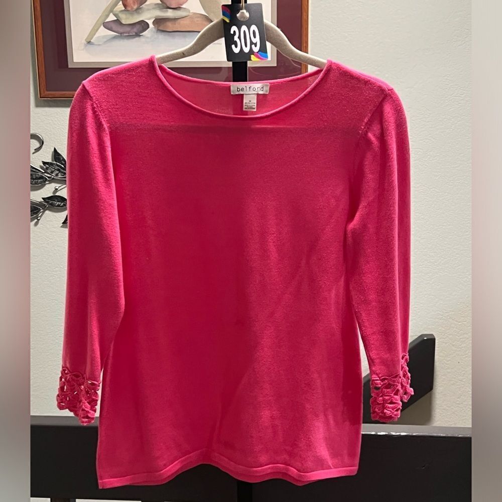 NWOT Belford 3/4 Sleeve Pink Women's Top Size Medium #309